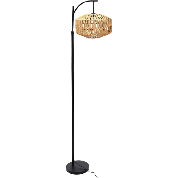 Farmhouse Rattan Floor Lamps Boho Standing Lamp with Foot Switch Control Mode, Tall Standing Lamp with Rattan Lampshade for Living Room Bedroom Office