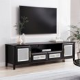 thumbnail image 1 of Farmhouse Rattan TV Stand for TVs up to 65",Boho Style Entertainment Center with Drawers & Cabinets,Modern TV Media Console Table with Gold Metal Handles for Living Room Game Room,Black, 1 of 7