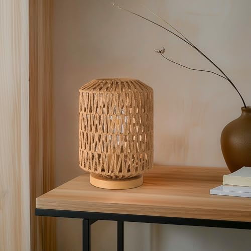 Farmhouse Rattan Table Lamp, Rattan Wicker Table Lamp Metal Base, Handmade Boho Bedside Lamp for Bedroom Living Room House Office$$Tools & Hardware Other