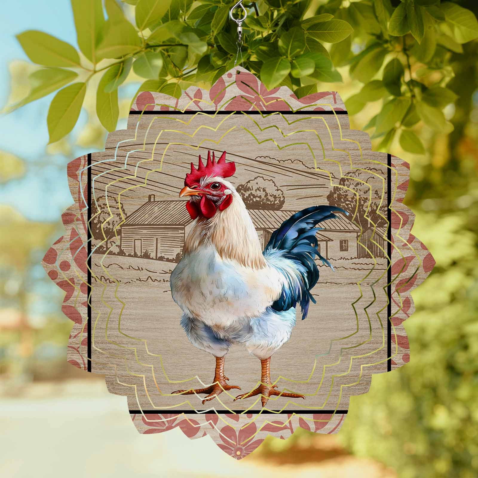 Farmhouse Realism Chicken Wind Spinner for Garden Yard 8In, Barn ...