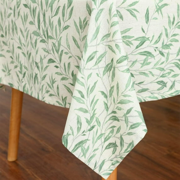 Farmhouse Rectangle Table Cloth, Washable Wrinkle Free Decorative Table Covers, Green Leaves Printed Tablecloth for Kitchen Cafe Dining Table, 60 x 84 Inches