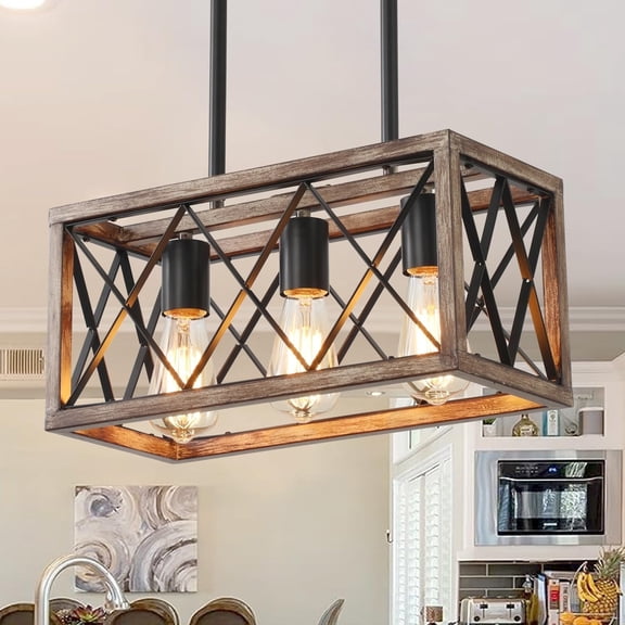 Farmhouse Rectangular 3-Light Pendant Lights for Kitchen Island