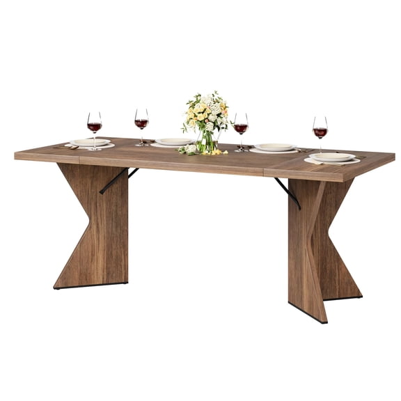 Farmhouse Rectangular Kichen Table with Sturdy Frame and “V” Leg, Wooden Thickened Long Desk and Dinner Desk for Dining room, Kitchen, Office