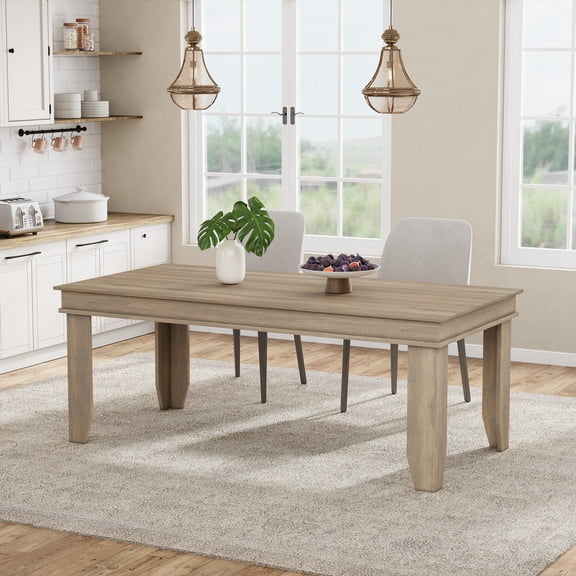 Farmhouse Rectangular Wood Dining Table for 6-8 People, Large Rustic Kitchen Dinner Table with Thick Tabletop, Sturdy Wooden Frame & Legs, 350 LBS Weight Capacity
