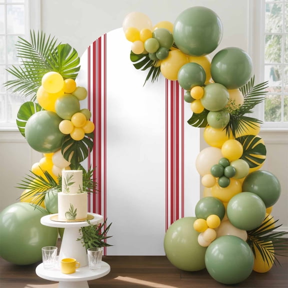 Farmhouse Red Arch Backdrop Cover, 6.6FT, Stripes Decoration Spandex Arch Covers Double-Sided Backdrop for Wedding Birthday Party Photo Background Decoration