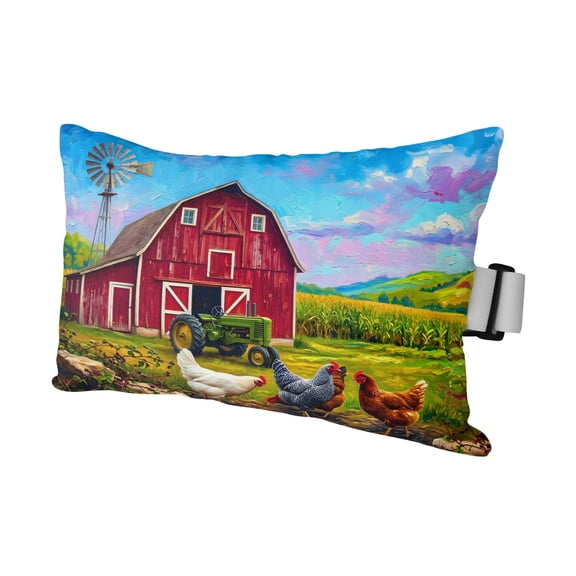 Farmhouse Red Barn Chicken Outdoor Pillow for Chaise Lounge Chair,Green Tractor Waterproof Headrest Lumbar Pillows with Insert&Elastic Strap for Patio Pool Garden Chairs Decor,1 Pack