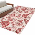 thumbnail image 1 of Farmhouse Red Floral Washable Area Rug 3 x 5 ft Linen Boho Flower Rustic Country , Soft Non Slip Rugs Stain Repellent Indoor Felt Carpet for Living Dining Room Bedroom Home Office, 1 of 9