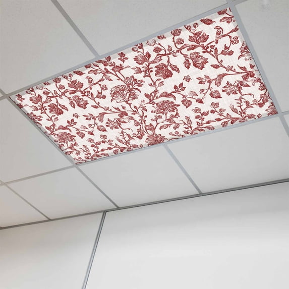 Farmhouse Red Fluorescent Light Covers, Vintage Flower Leaf Botanical Plant Magnetic Light Covers for Ceiling Lights, Fluorescent Ceiling Shade Filters for Classroom Bedroom Office 4x2Ft x 1PCS