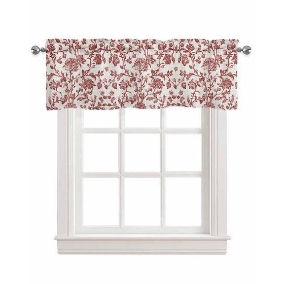 Farmhouse Red Kitchen Valances for Windows Farmhouse Linen Window Valance Curtain for Living Room Window Treatment Vintage Flower Leaf Botanical Plant Valance Rod Pocket Topper Drape, 42 x 12 Inch