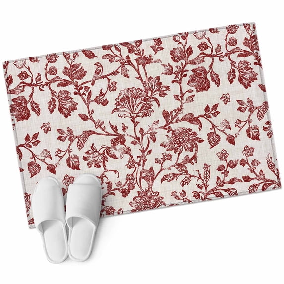 Farmhouse Red Large Area Rugs for Bedroom Living Room, Soft Non Slip Carpet Bedside Rug, Vintage Flower Leaf Botanical Plant Rectangular Floor Cover Kitchen Accent Rug 2'x3' for Dining Room/Office