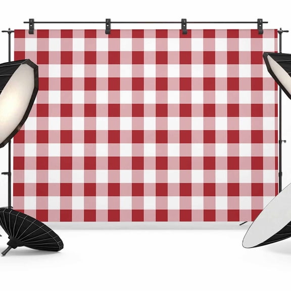 Farmhouse Red Plaid Backdrop for Photoshoot, Photography Photo Studio Background Wall Backdrop, Rustic Red White Checkered Back Drop Banner Panel for Portraits Wedding Live Streaming Decor 7x5Ft