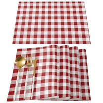 Farmhouse Red Plaid Placemats Set of 6, Rustic Red White Checkered Placemats for Dining Table, Place Mats for Kitchen Tabletop, Waterproof Wipeable Dining Table Mats Set