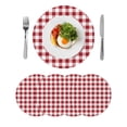 thumbnail image 1 of Farmhouse Red Plaid Round 13 Inch Placemats Set of 4, Rustic Red White Checkered HeatResistant Non Slip Place Mats for Dining Table, Wipeable Braided Kitchen Table Mats for Housewarming, 1 of 9