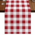 thumbnail image 1 of Farmhouse Red Plaid Short Table Runner 48 Inches Long, Rustic Red White Checkered Cotton Linen Table Runners Dresser Scarves, Fabric Tabletop Scarf Furniture Cover for Home Dinner Party Decor 13"x48", 1 of 8
