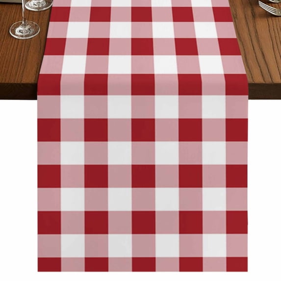 Farmhouse Red Plaid Short Table Runner 48 Inches Long, Rustic Red White Checkered Cotton Linen Table Runners Dresser Scarves, Fabric Tabletop Scarf Furniture Cover for Home Dinner Party Decor 13"x48"