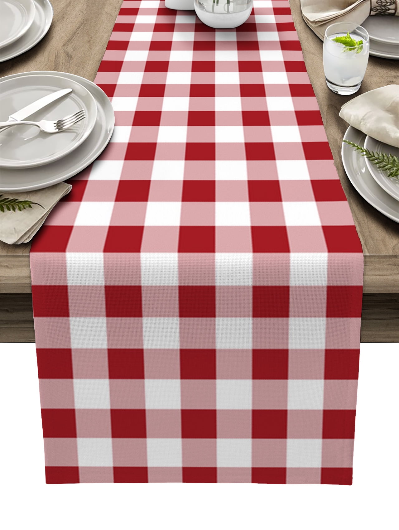 Farmhouse Red Plaid Table Runner Rustic Red White Checkered Tablerunners 13 x 90 Inch, Table Decorations Tabletop Scarf for Summer Gathering Holiday Farmhouse Kitchen Dining Decor