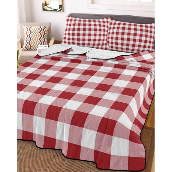 Farmhouse Red Plaid Twin Size Down Alternative Comforter, Lightweight Comforter Quilt Bedding Set with Pillow Shams Rustic Red White Checkered All Seasons Bed Comforter Duvet Insert 68"x86"