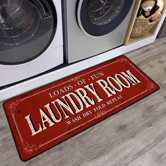 Farmhouse Red Runner Rug (16 X 48 inch), Non-Slip, High Pile, Handmade, Kitchen, Bathroom, Laundry Room Decor