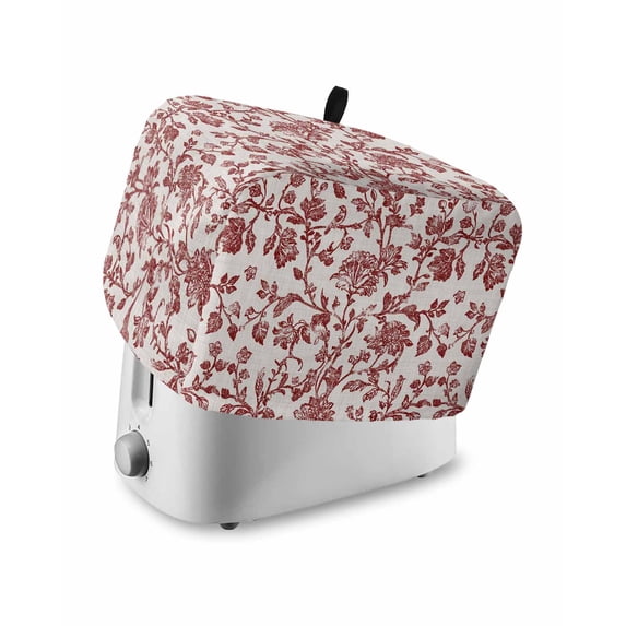 Farmhouse Red Toaster Cover 2 Slice, Vintage Flower Leaf Botanical Plant Dustproof Bread Machine Oven Cover with Storage Pockets, Fits Most Kitchen Toasters Protector