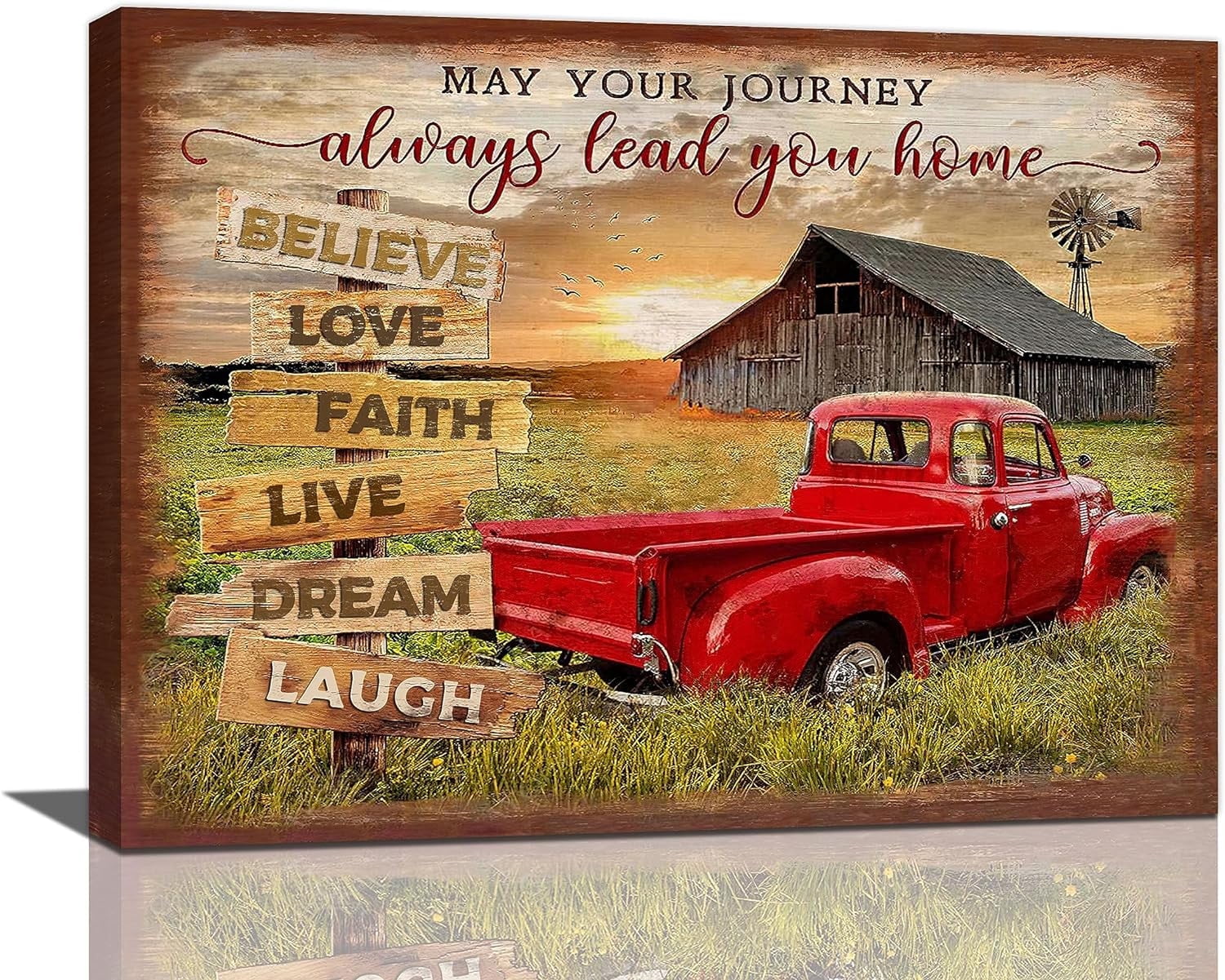 Farmhouse Red Truck Wall Art Country Old Barn Windmill Pictures Wall ...