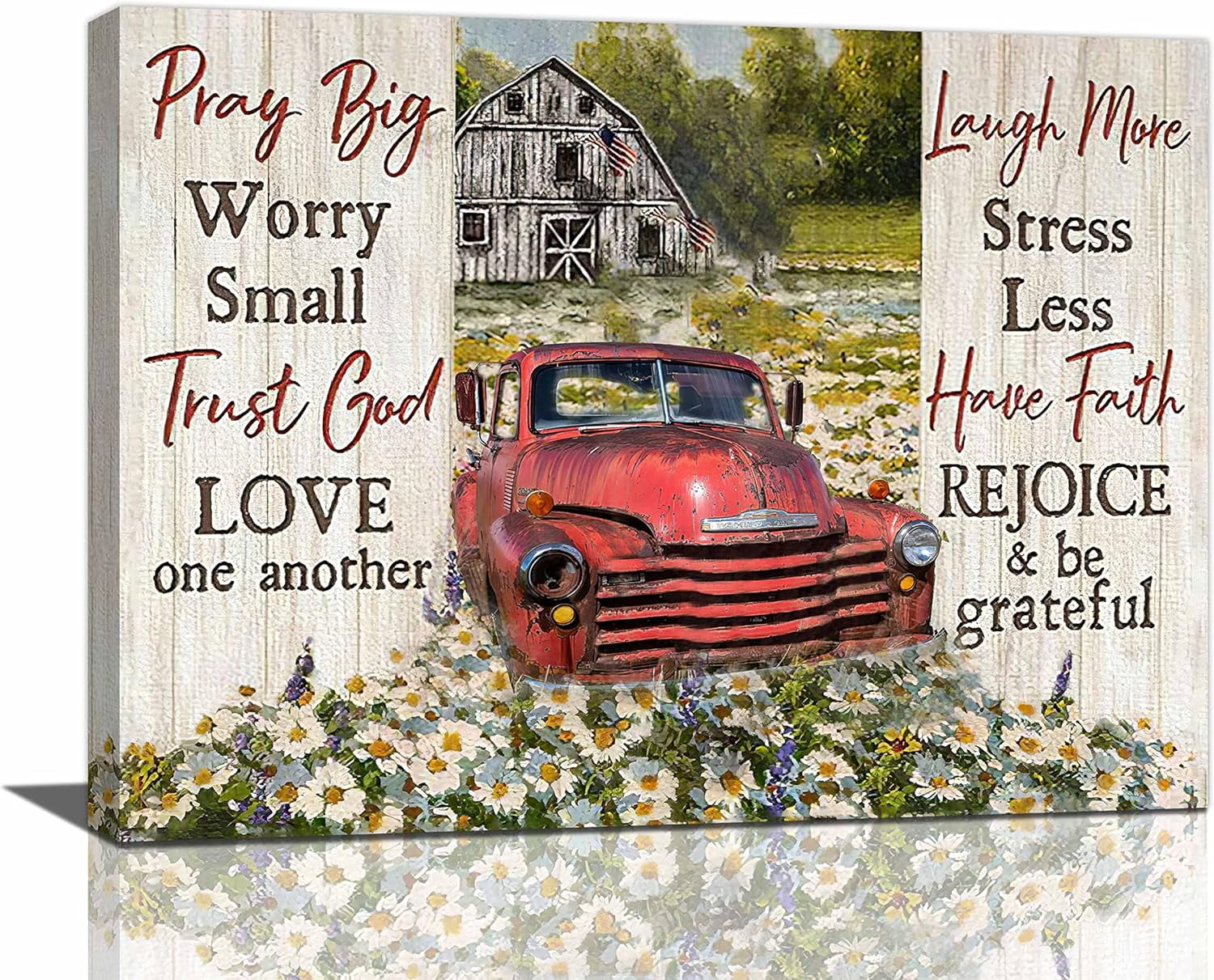 Farmhouse Red Truck Wall Art Country Old Truck Pictures Wall Decor ...