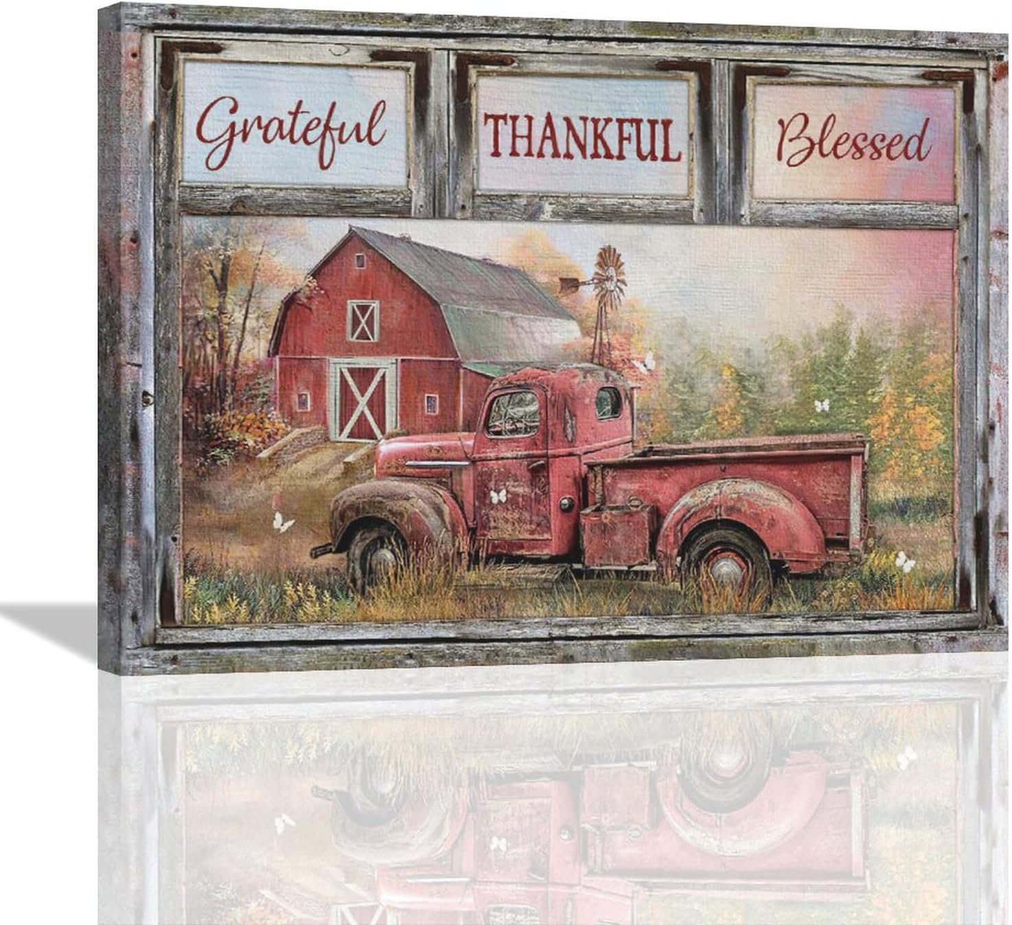 Farmhouse Red Truck Wall Art Rustic Old Barn Wall Decor Country Window ...