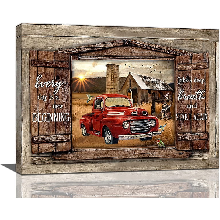Old Red Barns Trucks COMIO Farmhouse Wall Decor Rustic Old Truck Barn