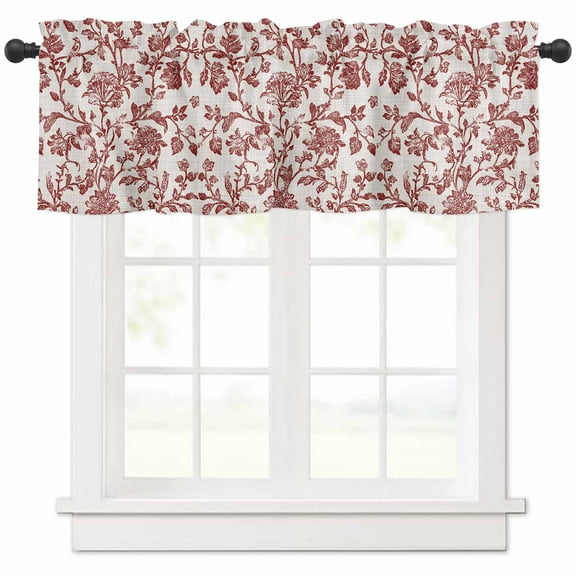 Farmhouse Red Valances for Windows Farmhouse Kitchen Curtains Valances Rod Pocket Valance Curtains for Kitchen Windows Vintage Flower Leaf Botanical Plant Window Valances for Bathroom Bedroom 54"x18"