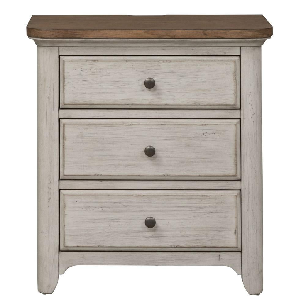 Transitional Antique White 3-Drawer Nightstand with Charging Station