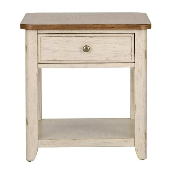 Farmhouse Reimagined White End Table with Basket