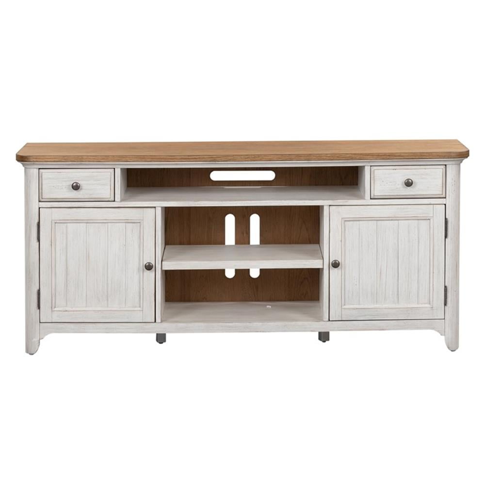 White and Chestnut Transitional TV Stand with Cabinets