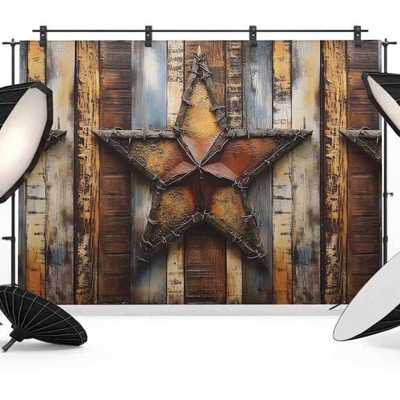 Farmhouse Retro Backdrop for Photography,Fabric Photo Background Backdrop,Brown Country Texas Star Wooden Grain Photo Booth Background for Portrait Photoshoot Video Wedding Studio Decor Banner 10x8ft