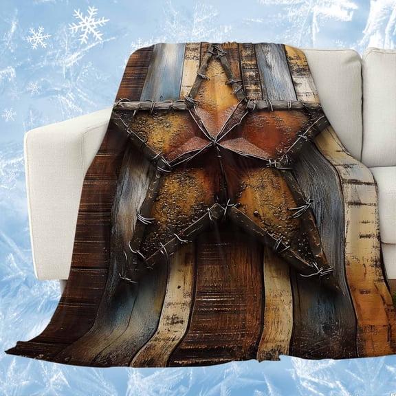 Farmhouse Retro Cooling Blanket,Lightweight Breathable Summer Throw Blanket with Double Sided Cold Effect,Brown Country Texas Star Wooden Grain Picnic Blankets Bed Sheet for Hot Sleepers 30"x40"