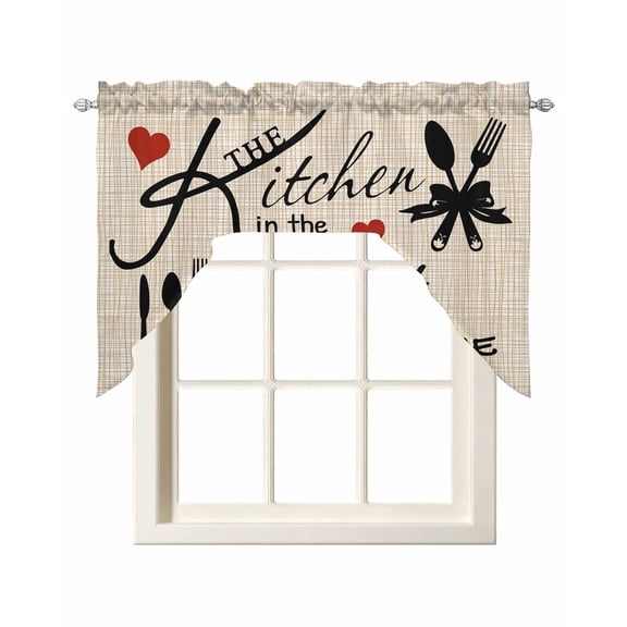 Farmhouse Retro Kitchen Curtains Swag Valance for Windows/Bathroom/Cafe, Cartoon Funny Cook Theme Love Plaid Rod Pocket Drape Panel Swag Curtain Valance for Bedroom/Living Room 55''x36''