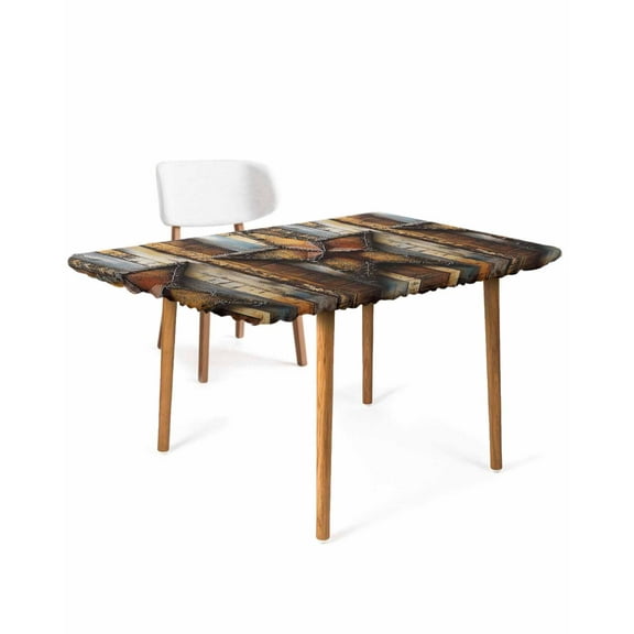 Farmhouse Retro Rectangle Tablecloth, Waterproof Elastic Fitted Table Covers for 5 Foot Tables, 30x60inch Decorative Tablecloths for Picnic, Camping, Outdoor, Brown Country Texas Star Wooden Grain