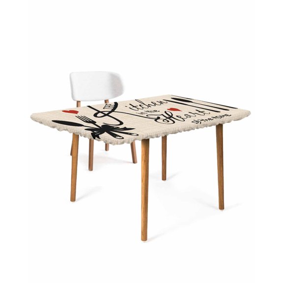 Farmhouse Retro Rectangle Tablecloth, Waterproof Elastic Fitted Table Covers for 5 Foot Tables, 30x60inch Decorative Tablecloths for Picnic, Camping, Outdoor, Cartoon Funny Cook Theme Love Plaid