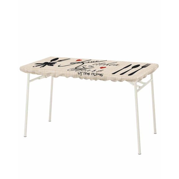 Farmhouse Retro Rectangle Tablecloth, Waterproof Elastic Fitted Table Covers for 8 Foot Tables, 32x96inch Decorative Tablecloths for Picnic, Camping, Outdoor, Cartoon Funny Cook Theme Love Plaid