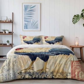 Farmhouse Retro Rooster California King Size Bed Set,Watercolor Country Chicken Bedding for All Seasons,4 Pcs Bed Set with 1 Quiltcover (96"x104"),1 Sheet (110"x98"),2 Pillowcases (20"x36")
