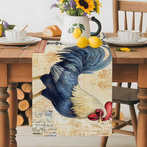 Farmhouse Retro Rooster Table Runner 36 Inches Long, Watercolor Country Chicken Table Runners Tabletop Scarf Kitchen Dining Tables Decoration for Home Party Indoor Outdoor