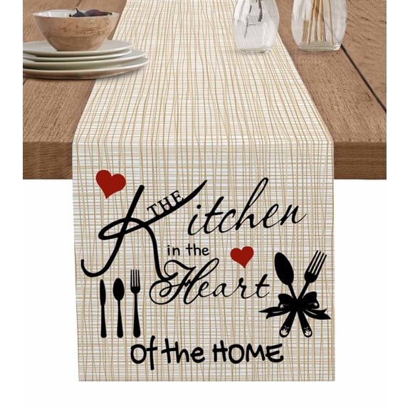 Farmhouse Retro Table Runner 60 Inches, Cartoon Funny Cook Theme Love Plaid Bed Runner Dresser Scarves Tabletop for Indoor Outdoor Parties/Ceremony/Banquet, 13" x 60"