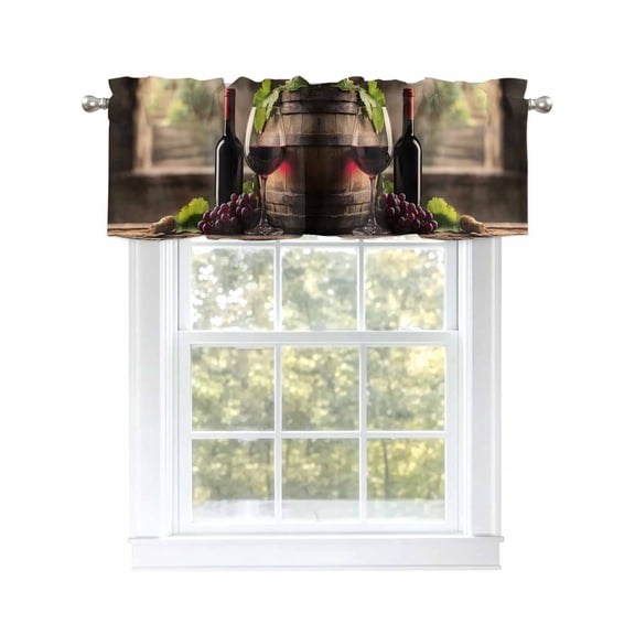 Farmhouse Retro Wine Valances for Windows, Rod Pocket Kitchen Valance Curtains - Soft & Washable Small Window Treatment for Living Room,&nbsp;Bathroom, Country Barn , 42x12 Inch, 1 Panel