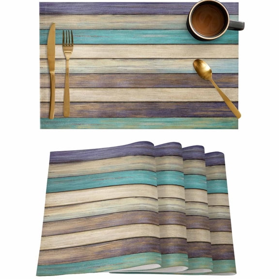 Farmhouse Retro Wood Board Placemats Set of 4,Wipeable Washable Table Mats for Dining Tables,Gradient Wooden Place Mats for Kitchen Event Party Tabletop Decor