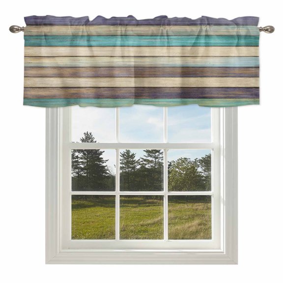 Farmhouse Retro Wood Board Valances for Windows Gradient Wooden Rod Pocket Curtain Valance Window Treatment Short Curtains for Kitchen Living Room,42x12in