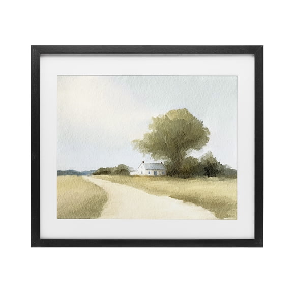Stupell Industries Farmhouse Road In Distance Black Framed Print Under Glass, design by Leah Straatsma, 13 x 16