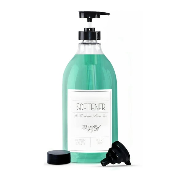 The Farmhouse Room Inc. Fabric Softener Liquid Dispenser - Softener Container for Laundry Room Organization - BPA Free & PET Plastic 1/2 Gallon Pump Bottle Dispenser - w/Waterproof Labels 64oz