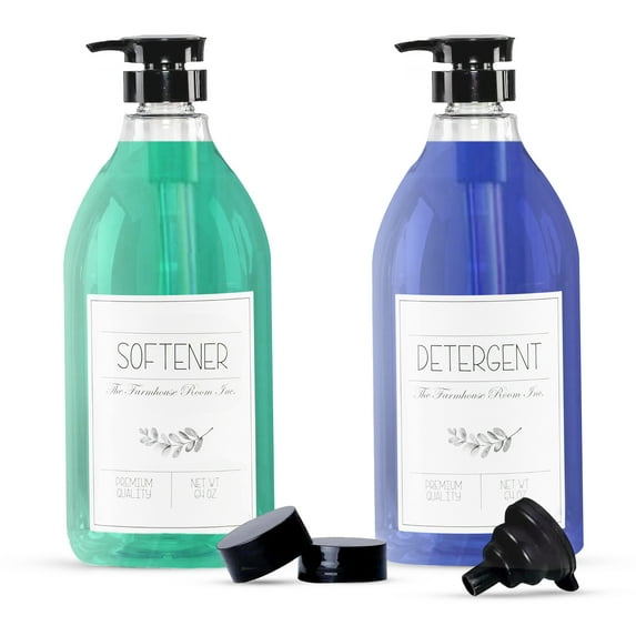 The Farmhouse Room Inc. Laundry Detergent Dispenser - Fabric Softener Liquid Pump Bottle Dispenser for Laundry Room - BPA Free & PET Plastic 1/2 Gallon Soap Dispenser w/Waterproof Labels - Pack of 2