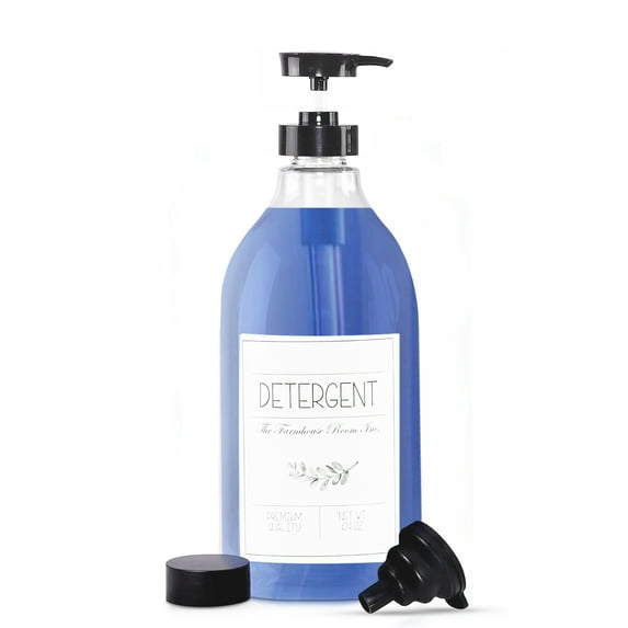 The Farmhouse Room Inc. Laundry Detergent Liquid Dispenser - Detergent Container for Laundry Room Organization - BPA Free & PET Plastic 1/2 Gallon Pump Bottle Dispenser - w/Waterproof Labels 64oz