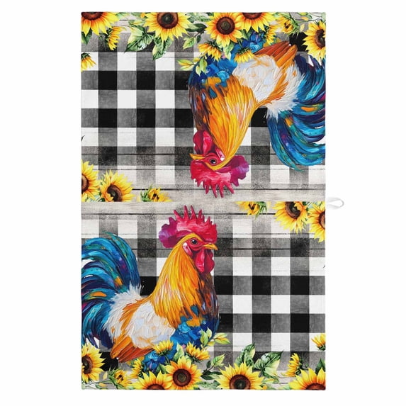 Farmhouse Rooster 1 Pack Kitchen Towel, Water Absorbent Dish Towel, Black Plaid Botanical Sunflower Floral Decorative Hand Towels - Quick Drying Cloth for Cooking Baking, 18x28 Inch
