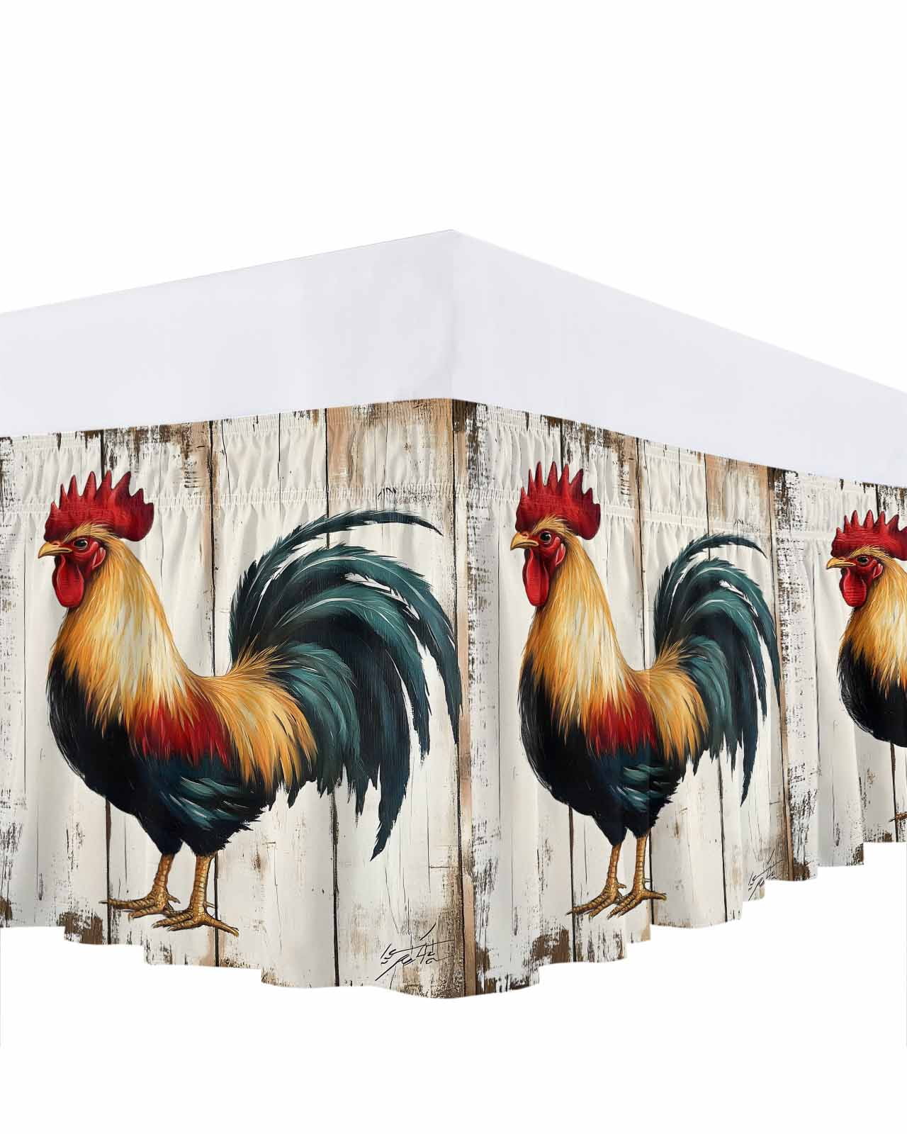 Farmhouse Rooster Bed Skirt King Size, Vintage Farm Animals Green Red ...
