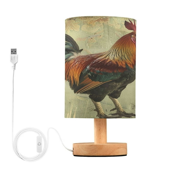 Farmhouse Rooster Bedside Table Lamp Desk Warm Lights with USB Charging Port Cylinder LED Lamps for Bedroom Living Room Office
